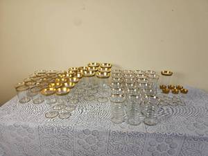 lot 680 image: Married Collection of 24k Gold Brimmed Barware & Stemmed Glasses