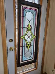 lot 86 image: Antique Leaded Stain Glass Window Panel - 18 x 48