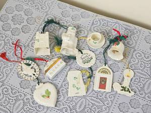 lot 289 image: Irish Belleek Christmas Ornament Group