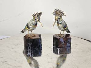 lot 209 image: Vintage Cloisonne Enamel Brass Bird Pairing