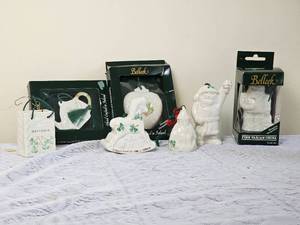 lot 291 image: Irish Belleek Christmas Ornament Group Two