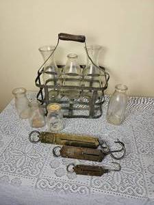 lot 687 image: Antique Dairy Scales & Milk Caddy