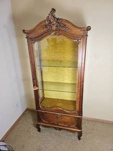 Louis XV Velvet Lined Glass Curio Cabinet