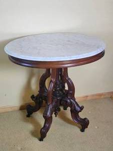 lot 39 image: Antique Marble Top Oval Parlor Table