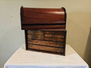 lot 717 image: Primitive Jewelry Chest & Roll Top Box