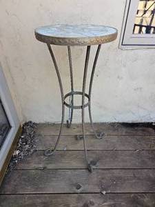 lot 45 image: Stone Mosaic Top Iron Pedestal Table