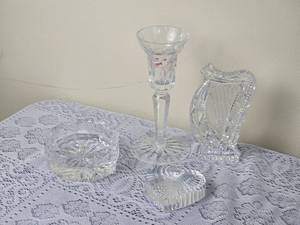 lot 141 image: Waterford Crystal Harp, Ashtray, Candleholder, Heart