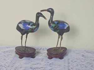 lot 203 image: Cloisonne Decorated Crane Figures