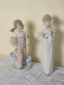 lot 277 image: Lladro Figurea  Girl with Guitar & Spring Girl