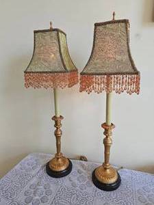 lot 561 image: Raymond Waites Guilt Leaf Candlestick Lamps