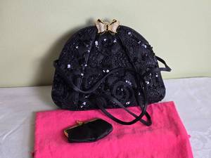 lot 77 image: Judith Leiber Crystal Butterfly Black Sequined Handbag Purse