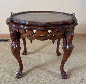 lot 330 image: Mahogany Carved Bust Paw Foot Tray Side Table