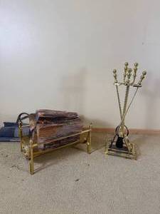 lot 729 image: Brass Fireplace Tools with Wood Holder