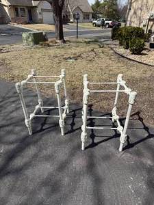 lot 733 image: White Iron Bedside Tables, pair