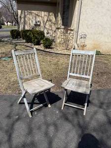 lot 739 image: Old Painted Wooden Folding Church Chairs, pair