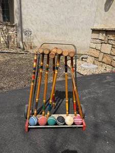 lot 750 image: Vintage Rolling Croquet Set
