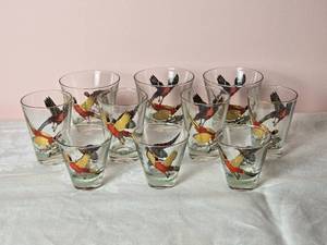 lot 648 image: Vintage Handpainted Pheasant Tumbler & Shot Glass Set - (10)