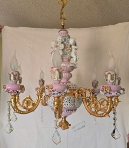 lot 6 image: French Rococo Porcelain Cherub Chandelier