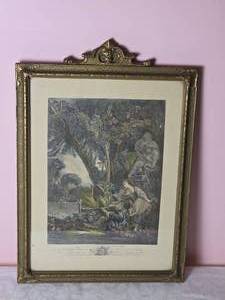 lot 597 image: Antique Handcolored Engraving Print - Francois Boucher - La Chasse