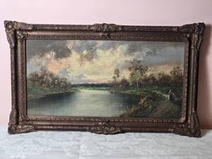 lot 593 image: Inspiring Vintage Fine Art Landscape Print - Lakeside Path