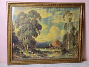 lot 591 image: Fantastic Vintage Fine Art Landscape Print - Lake Scene