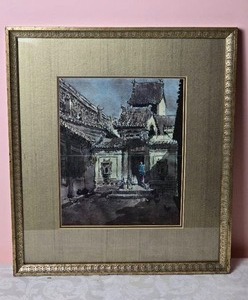 lot 579 image: Incredible Vintage East Asian Temple Scene Painting