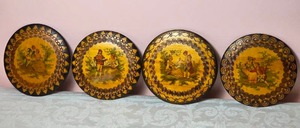 lot 575 image: Antique Polish Folk Art Handpainted Wood Plate Pair - Dubois -Widok