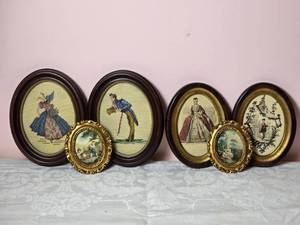 lot 568 image: Antique European Print  Needlepoint Oval Frame Decor - (6)