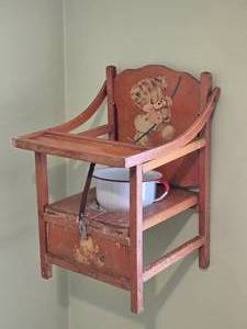 lot 771 image: Adorable Antique Childs Chamber Pot Seat with Handpainted Teddy Bear