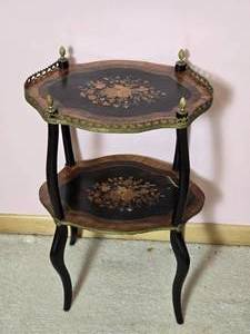 lot 769 image: Gorgeous Antique Inlaid  Tiered Accent  Table