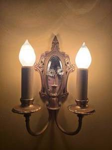 lot 756 image: Baroque Mirrored Sconce Light Fixture Pair