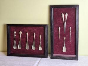 lot 675 image: Elegant Framed Antique Silver Plate Gentlemans Dress Set Pair