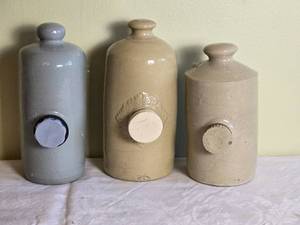 lot 664 image: Amazing Antique Ceramic Bed Warmer Bottle Set - (3)