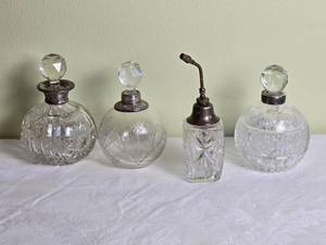 lot 662 image: Sparkling Fine Crystal Perfume Bottle Set with Sterling Silver Accent