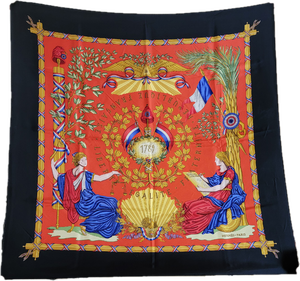 lot 100 image: Hermes Silk Scarf with Box  1789 Liberte Egalite Fraternite