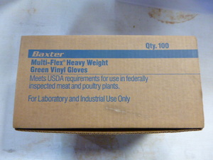lot 13 image: Box of Baxter Multi-Flex Heavy Weight Green Vinyl Gloves