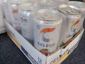 lot 242 image: 12 pack Celsius Non Carbonated Peac...