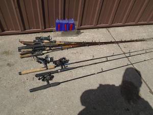 lot 110 image: Group of approx 10 rods & reels. As shown.