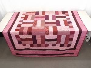 lot 25 image: Vintage Handmade Pink and Red Patchwork Quilt
