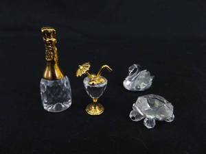 lot 35 image: Lot of Swarovski Brand Crystal Swan, Champagne Bottle, etc.