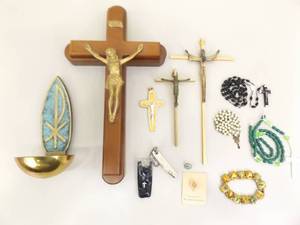 lot 39 image: Lot of CatholicChristian Rosaries, Memorial Crosses, etc.
