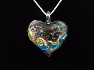 lot 54 image: .925 Sterling Silver Dichroic Foil Glass Heart Pendant Necklace
