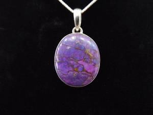 lot 53 image: .925 Sterling Silver Purple Mojave Turquoise Cabochon Pendant Necklace