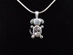 lot 58 image: .925 Sterling Silver Zirconia Puppy Charm Pendant Necklace