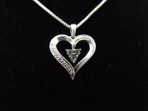 lot 57 image: .925 Sterling Silver Blue Diamond Accented Heart Pendant Necklace