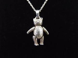 lot 59 image: .925 Sterling Silver Articulated Bear Charm Pendant Necklace