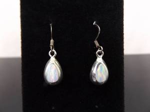 lot 74 image: .925 Sterling Silver Inlayed Opal Dangle Hook Earrings