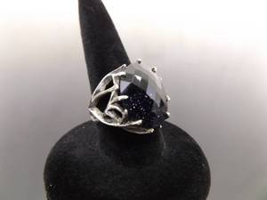lot 62 image: .925 Sterling Silver Purple Goldstone Ring Size 5