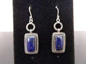 lot 71 image: .925 Sterling Silver Lapis Lazuli Cabochon Dangle Hook Earrings