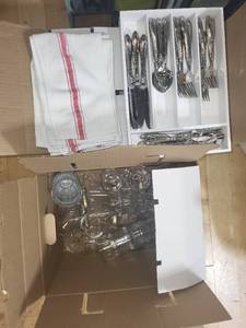 lot 104P image: Complete Dining and Glassware Set with Utensils and Linens
